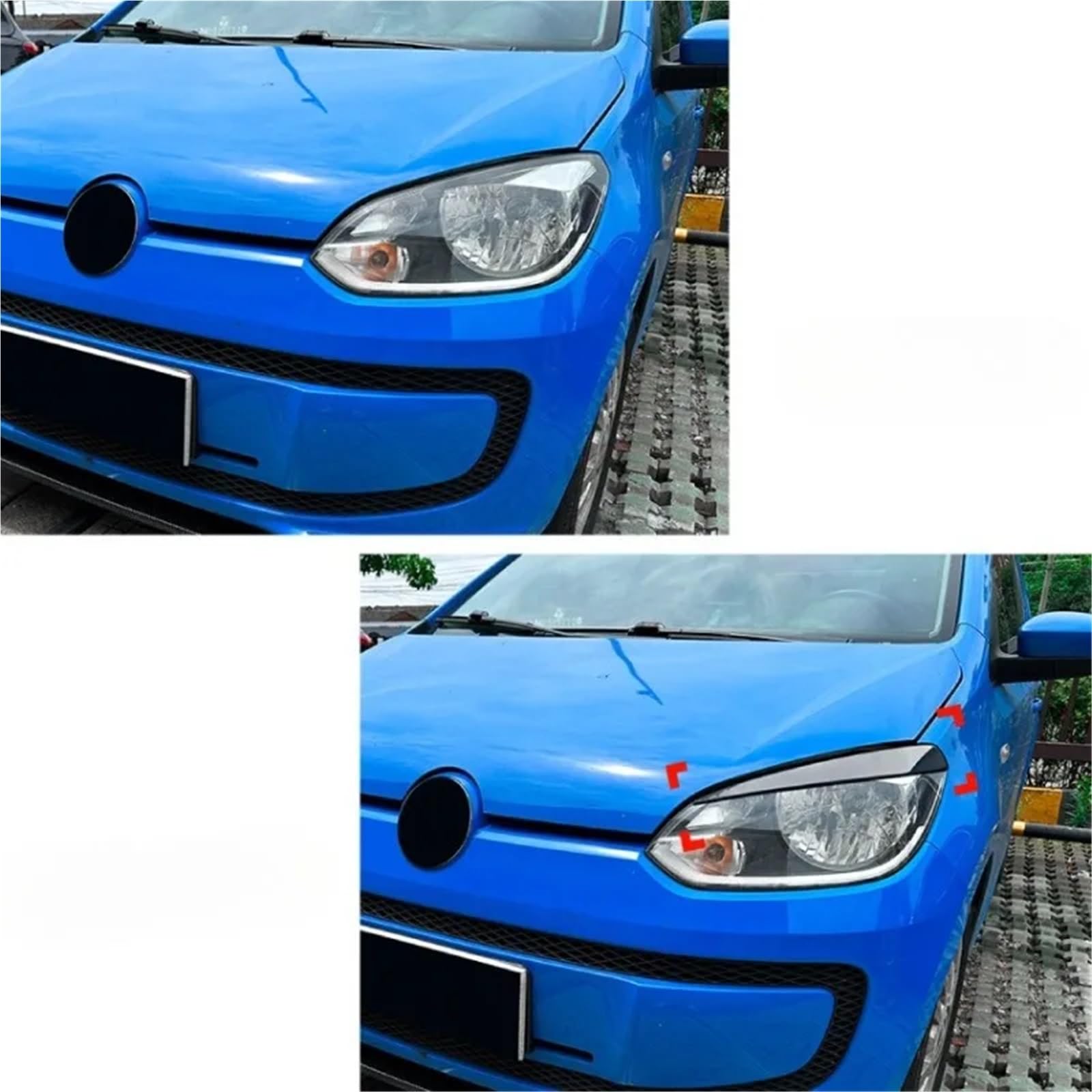 Brewki na światła przednie samochodu 2 szt. Naklejki na reflektory samochodowe, osłony brwi, pasujące do Volkswagena, pasujące do VW UP 2011-2015, powieki samochodowe(Carbon grain)