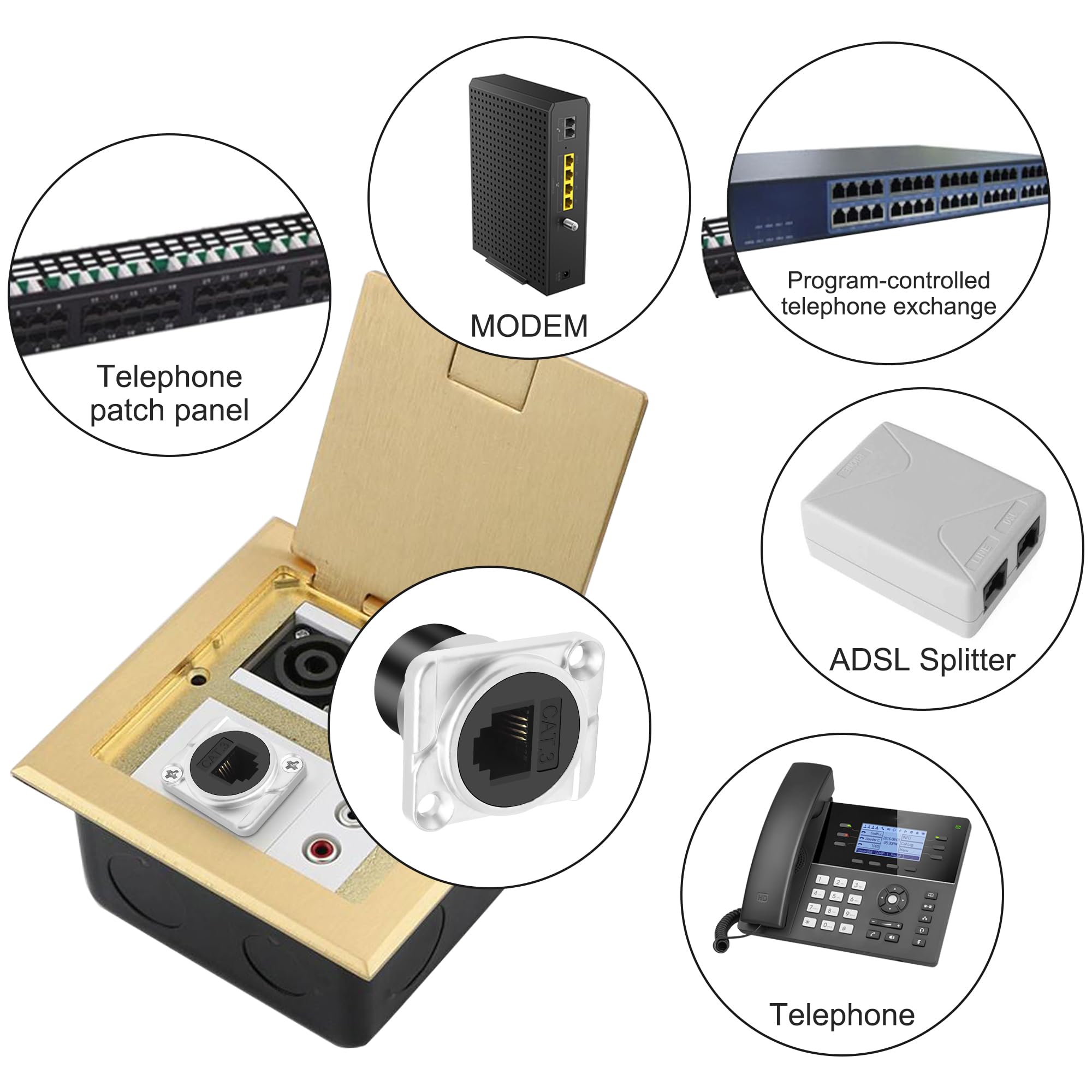 XMSJSIY Lot de 2 adaptateurs de panneau de type D RJ11 CAT3 femelle vers femelle type D CAT3 6P4C pour téléphone - Adaptateur passe-through - Adaptateur de bureau - Argenté