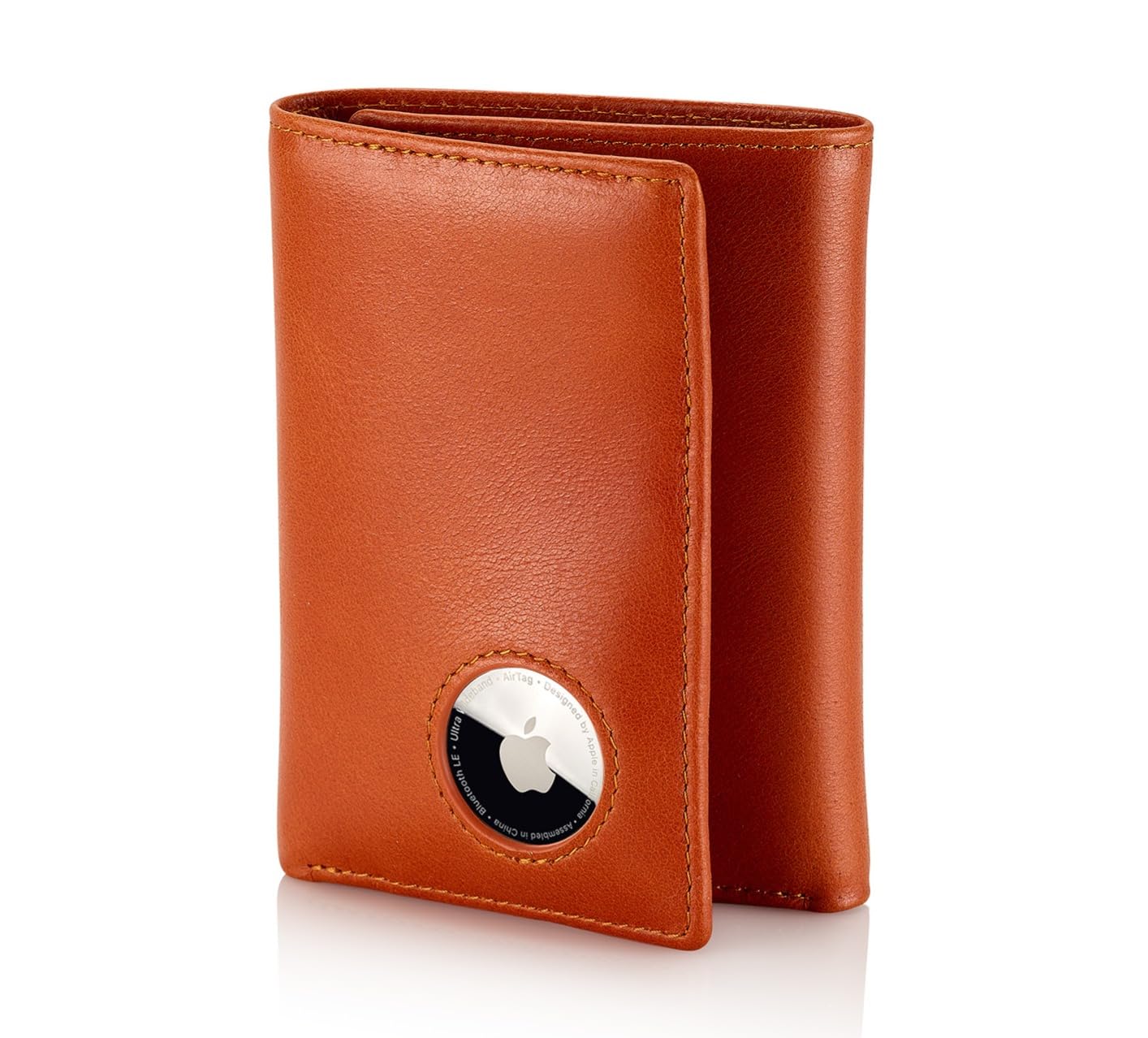 Stealth Mode RFID Blocking Mens Wallet With Airtag Holder - Trifold with 9 Credit Card Slots, ID Window, Compatible with Apple Air Tag, Napa Leather,