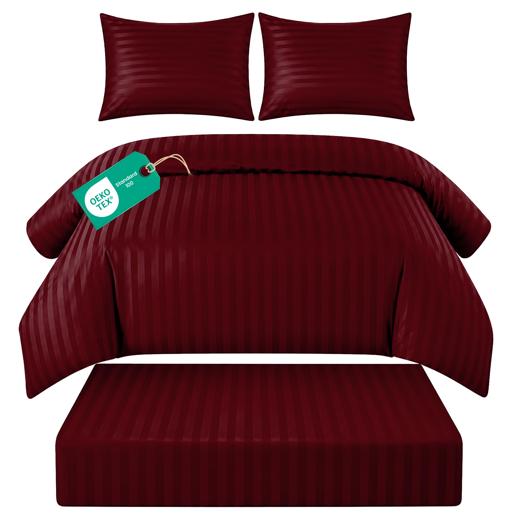 Linens World King Size Duvet Cover Set 4 Piece – OEKO-TEX Certified Ultra Soft Brushed Microfiber Bedding Set with 26cm Deep Fitted Sheet & 2 Pillowcases, Button Closure, (Burgundy, 230 x 220 cm) — image 1