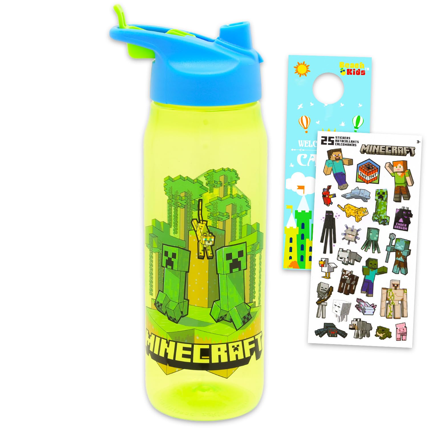 Minecraft Water Bottle Set for Boys - Bundle with a Refillable 20oz Container Stickers and More Sports Bottle