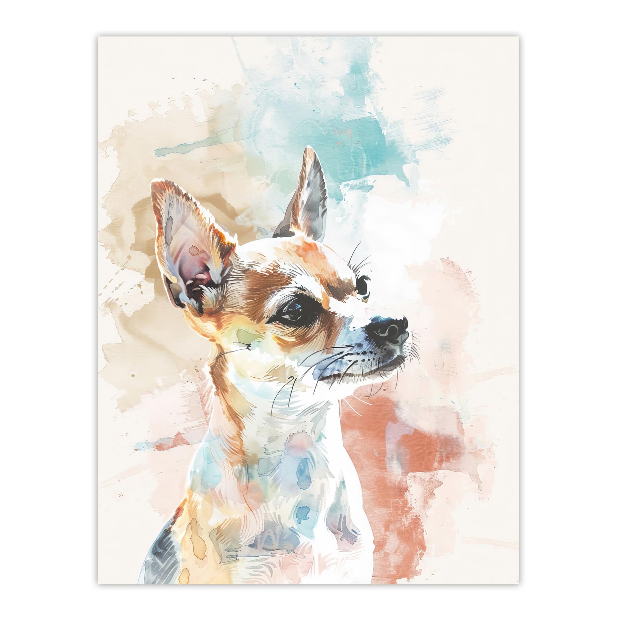 Artery8 Chihuahua Dog Lover Light Watercolour Portrait Living Room Extra Large XL Wall Art Poster Print
