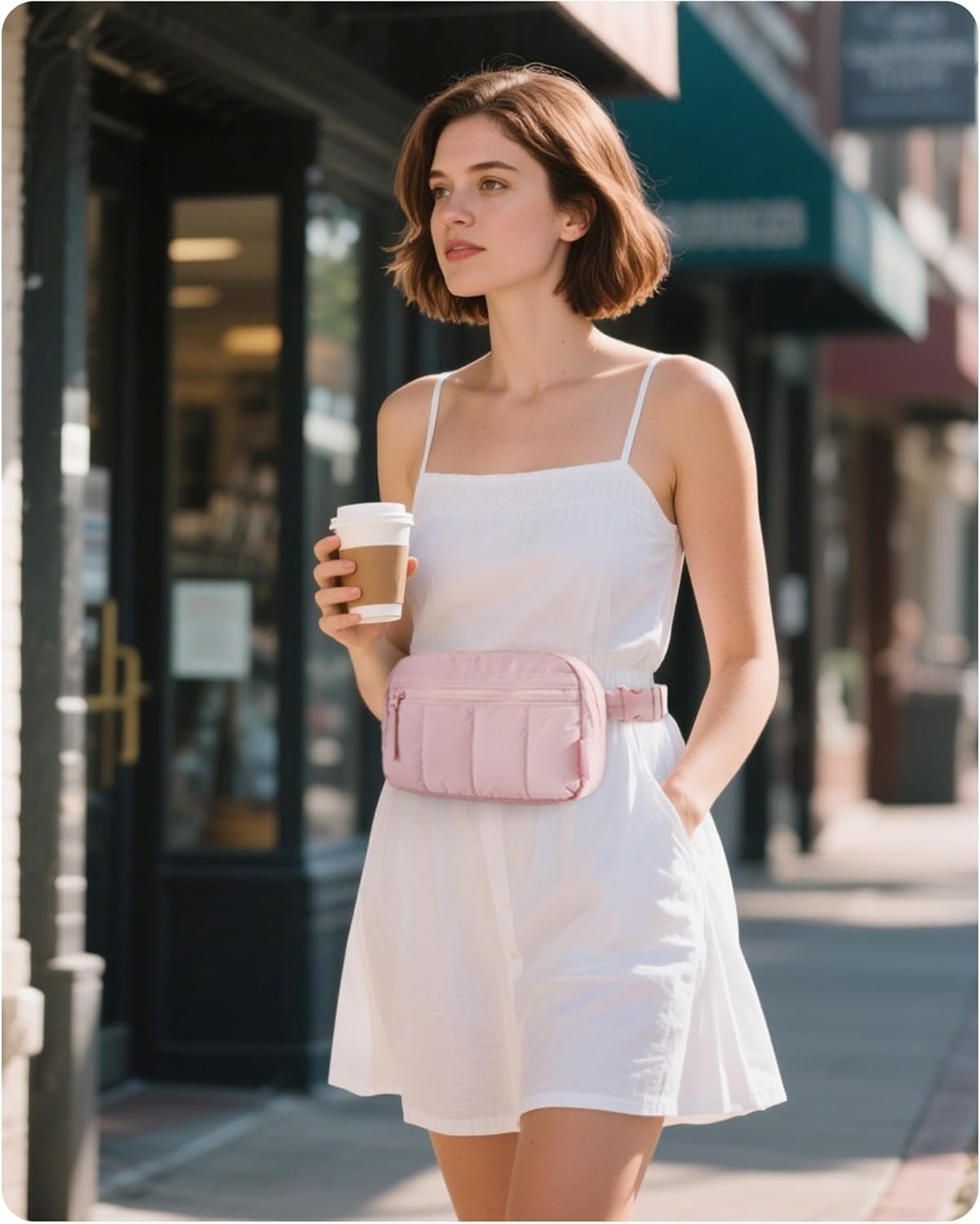 BAGSMART Fanny Packs for Women Cross Body, Quilted Puffy Belt Bag with Pockets, Fashion Waist Packs for Traveling Hiking Black - Image 5