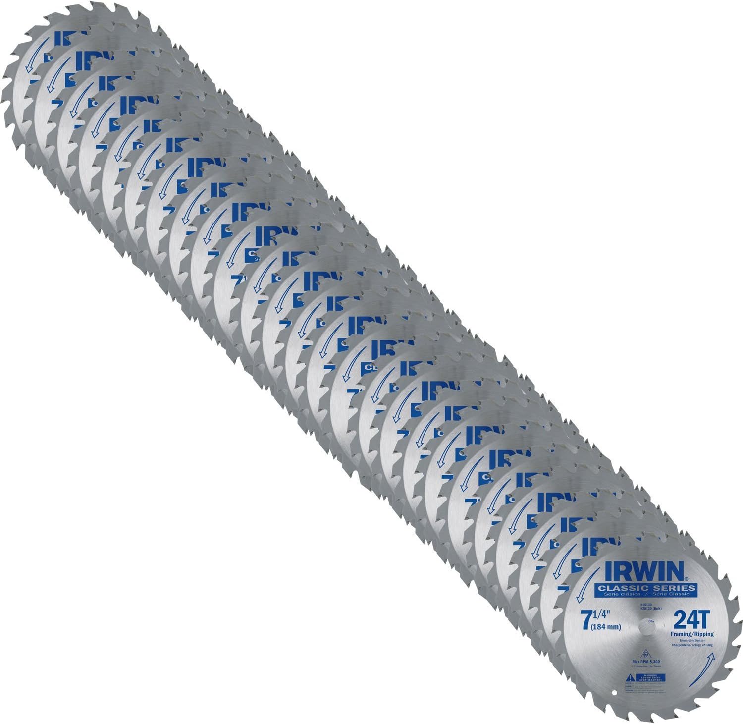 IRWIN 25130 7-1/4-Inch 24-Tooth Classic Series Circular Saw Blades, 25-Pack
