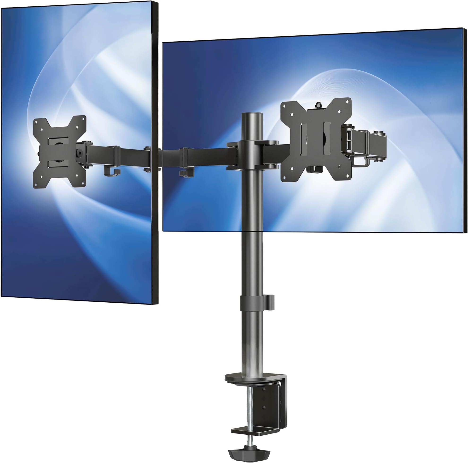 VIVO Dual Monitor Desk Mount, Holds 2 Computer Screens up to 30 inches and 22lbs Each, Heavy Duty Fully Adjustable Steel Stand with C-Clamp and Grommet, Black, STAND-V002