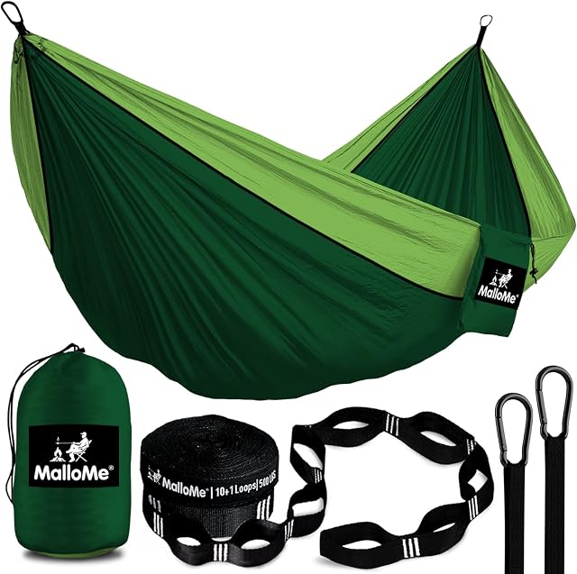 MalloMe Camping Hammock with Straps - Portable Outdoor Hammock for Adults, Kids - Single Hamac - 1 Person Hammocks - Tree Hamac Swing with Accessories - Hamock Tent for Travel - Hammocks for Outside