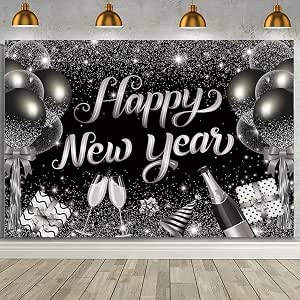 Amazon.com : MEHOFOND 10x7ft Happy New Year Backdrop Black and Silver ...