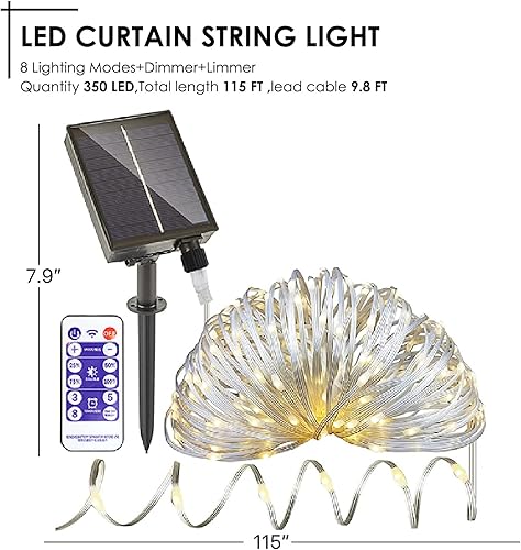 Miniatura 4 de Grand patio Tira de luces solares para exteriores, 115 pies, 350 LED, impermeable, 8 modos con atenuador y temporizador, luces solares para patio,