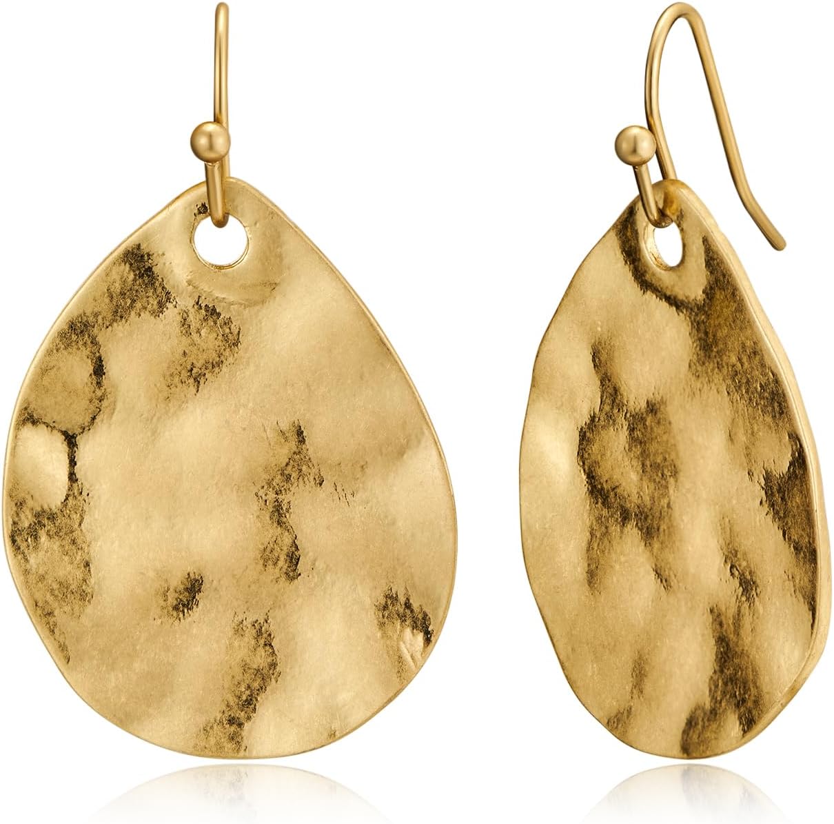Antique Gold Hammered Disc Drop Earrings Boho Earrings with Two Tone Jewelry Gift