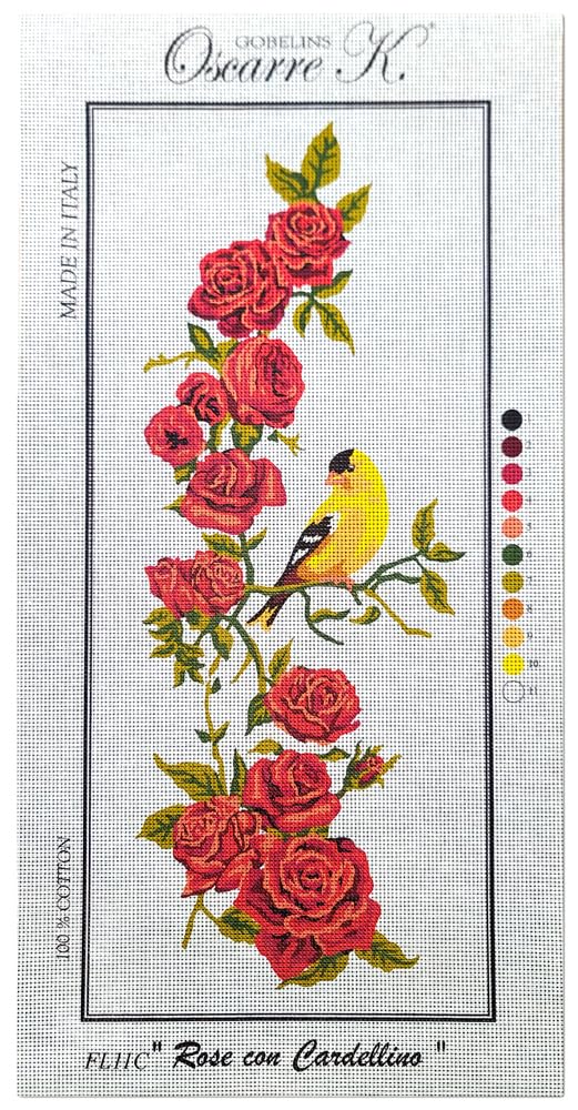 Oscarre K. gobelins Kit Mezzo Punto Croce Completo cm 30x60 (ricamo finito cm 21,5x50) Rose con Cardellino
