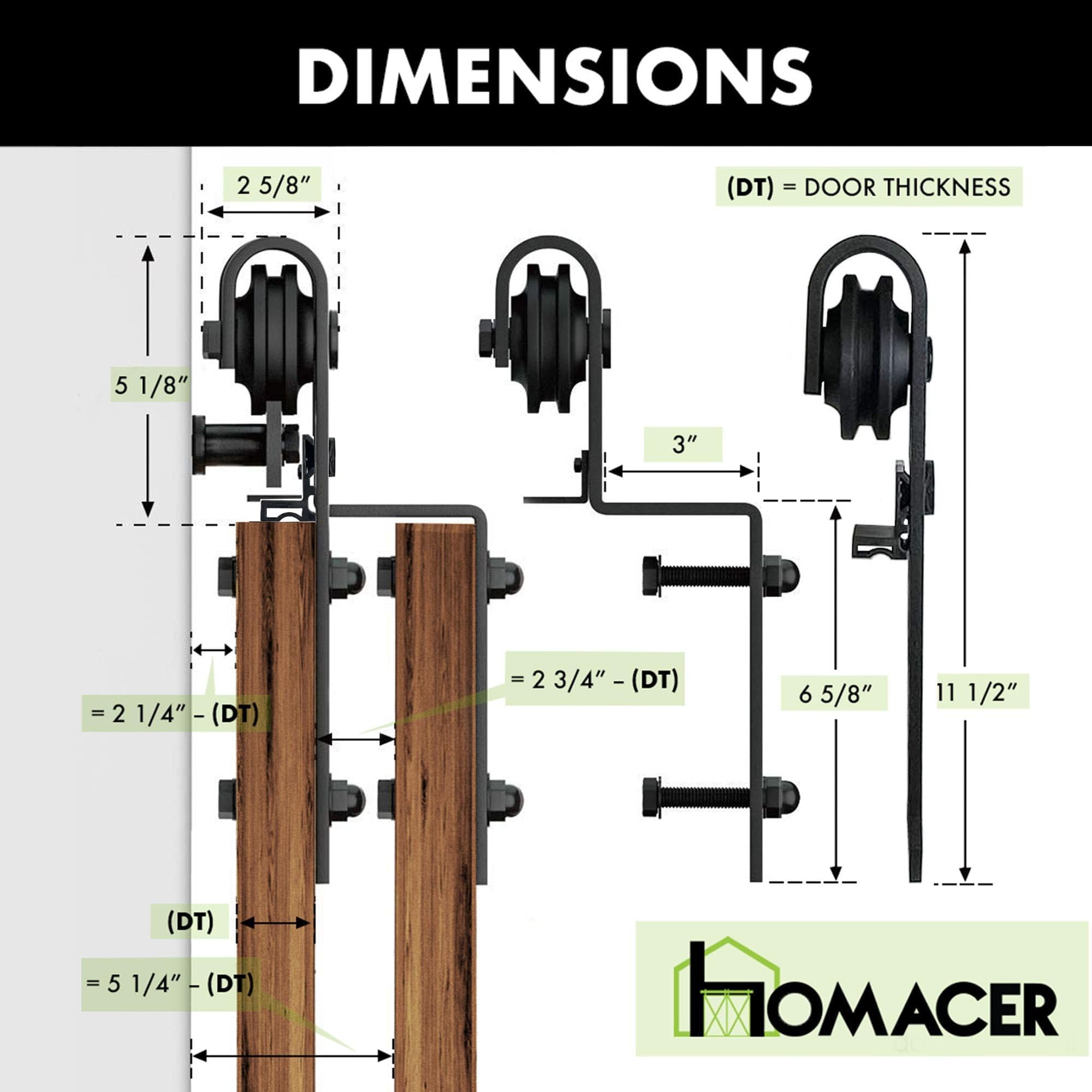 Homacer Black Rustic Single Track Bypass Sliding Barn Door Hardware Kit, for Two/Double Doors, 5ft Long Flat Track, Classic Design Roller,