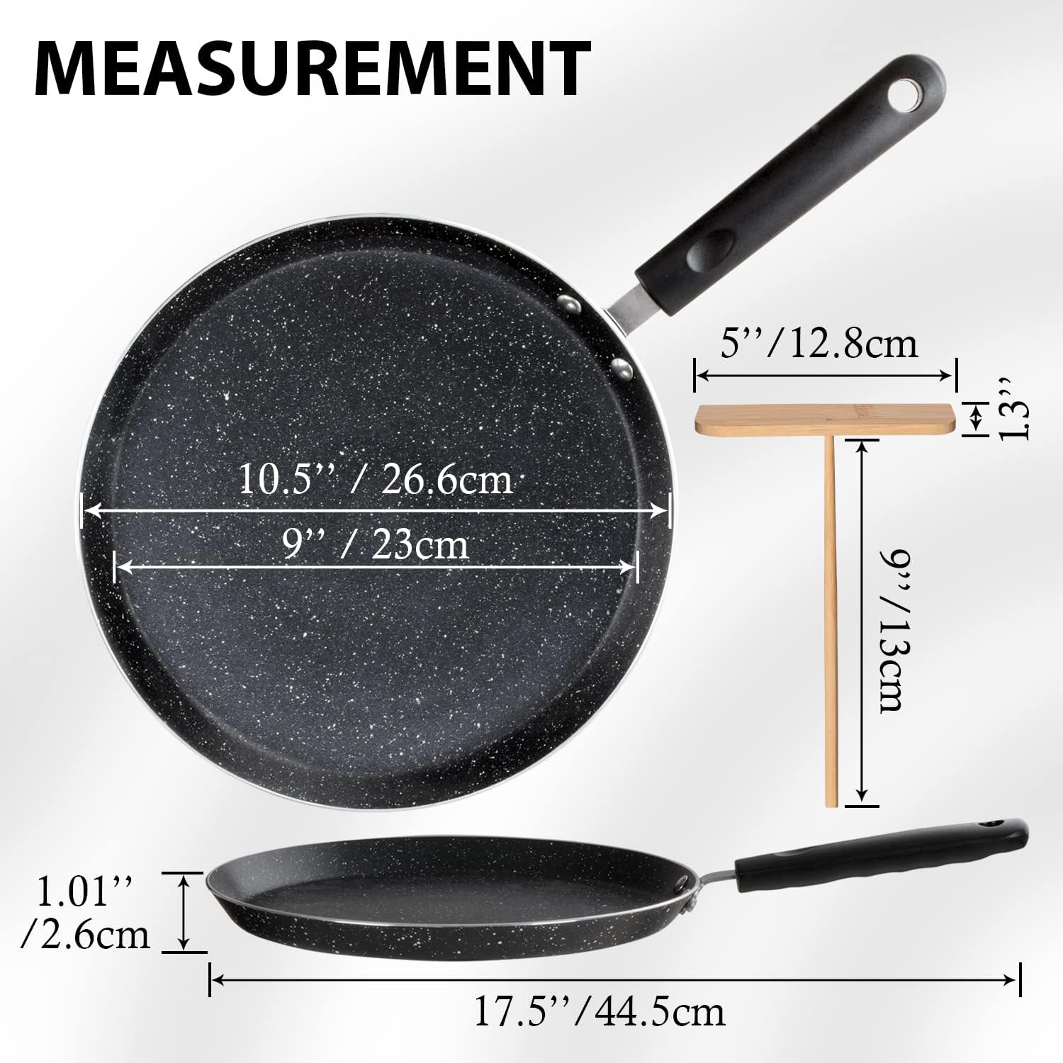 Buecmue 10.5 Inch Nonstick Crepe Pan with Spreader, Granite Coating Skillet Pan for Roti Egg Omelet Tortilla Tawa Dosa, Flat Frying Pan, Induction Compatible PFOA & PTFEs Free - Image 4