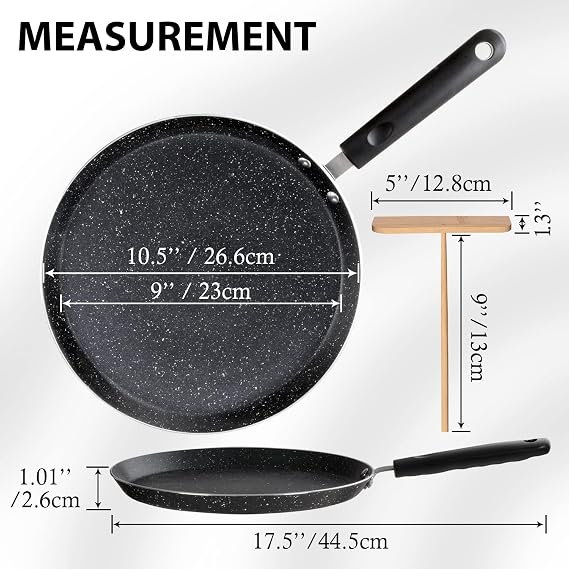 10.5 Inch Nonstick Crepe Pan with Spreader Induction Compatible, for Egg Omelet and Flat Pancake Frying Pan, PFOA & PTFEs Free (Black)