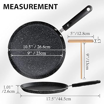10.5 Inch Nonstick Crepe Pan with Spreader Induction Compatible, for Egg Omelet and Flat Pancake Frying Pan, PFOA & PTFEs Free (Black)