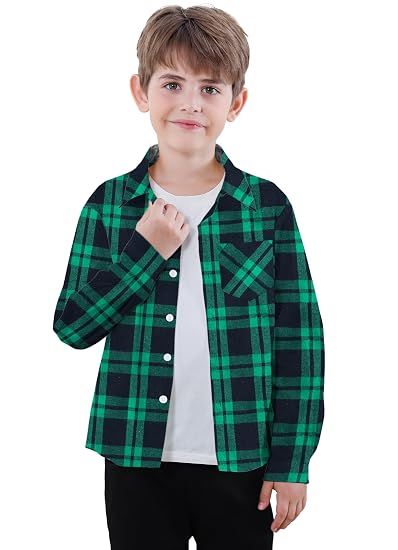 Men's & Boys' Plaid Flannel Shirt - Long Sleeve Button-Down, Super Soft, Wrinkle-Free, Chest Pocket (Black/White, 6XL) - View #2
