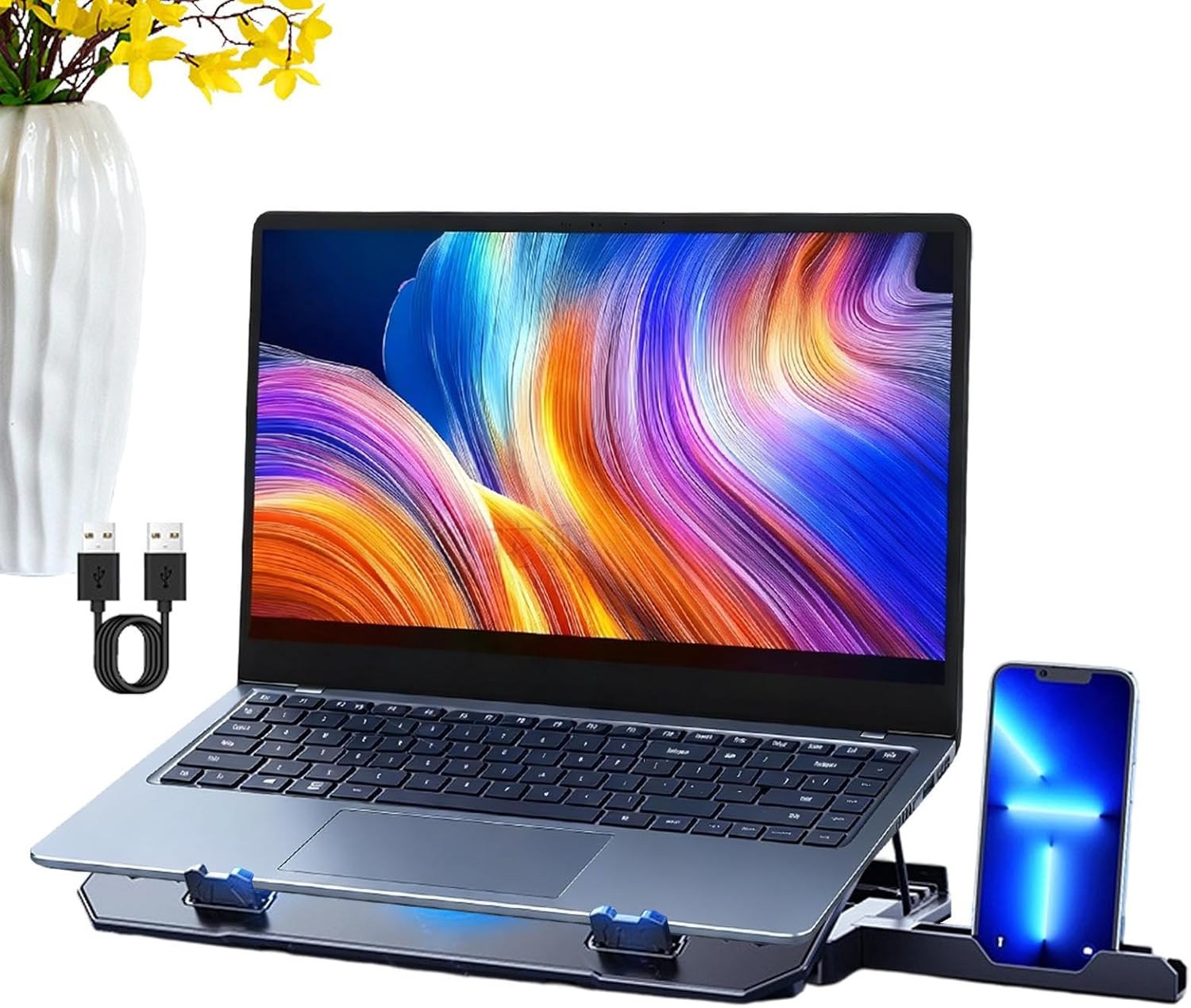 Laptop Cooling Pad, Adjustable Notebook Stand, 14.17x10.24 Inch Strong Build Gear, Fan Tool, Stylish Desk Aid with Compact Design, Helper for Work Meeting Travel Office Bedroom Daily Computer Comfort