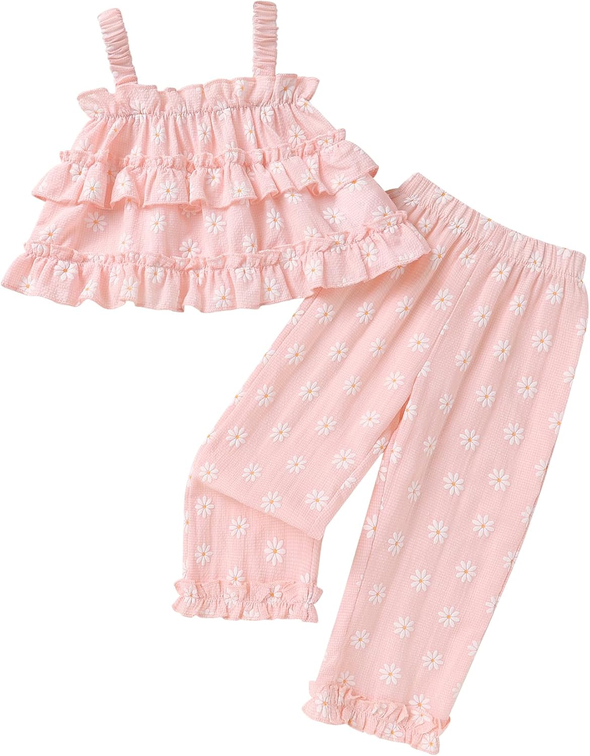YOUNGER TREE Toddler Baby Girl Summer Clothes Sleeveless Ruffle Top and Pants Sets Cute Little Kids 2 Pieces Outfits