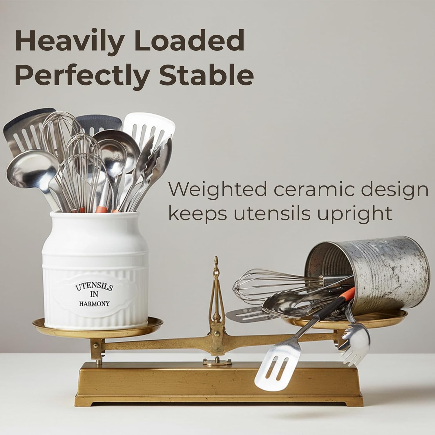 URBANYARD Ceramic Utensil Holder, 6.9" Large White Utensil Crock for Kitchen Countertop, Farmhouse Rustic Ceramic Kitchen Organizer for Cooking Tools and Utensils - Image 2