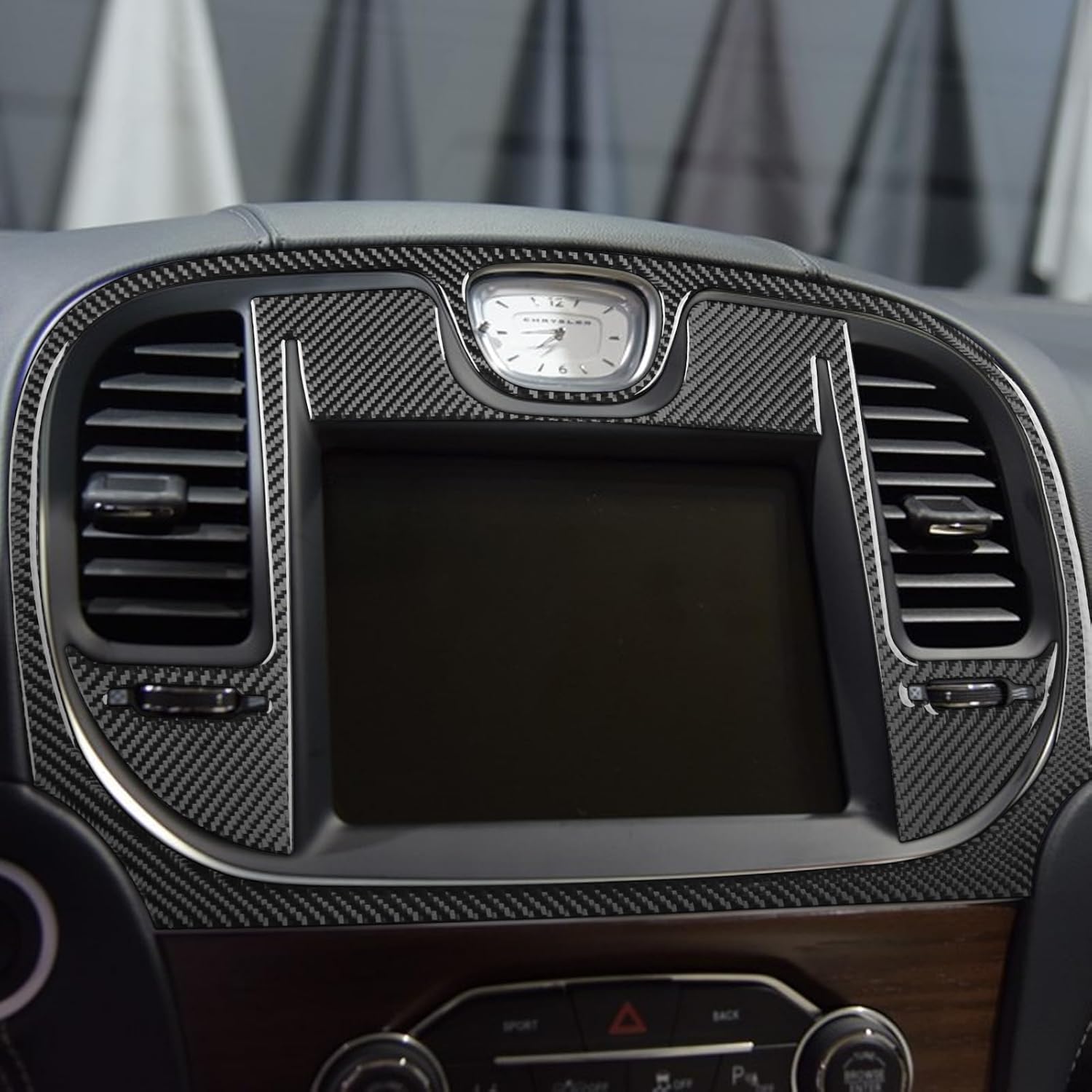Dash Navigation Panel Trim Cover Compatible with Chrysler 300 2011 2012 2013 2014 2015 2016 2017 2018 2019 2020 2021 2022 Real Carbon Fiber Interior Accessories (Not Fit 2023)