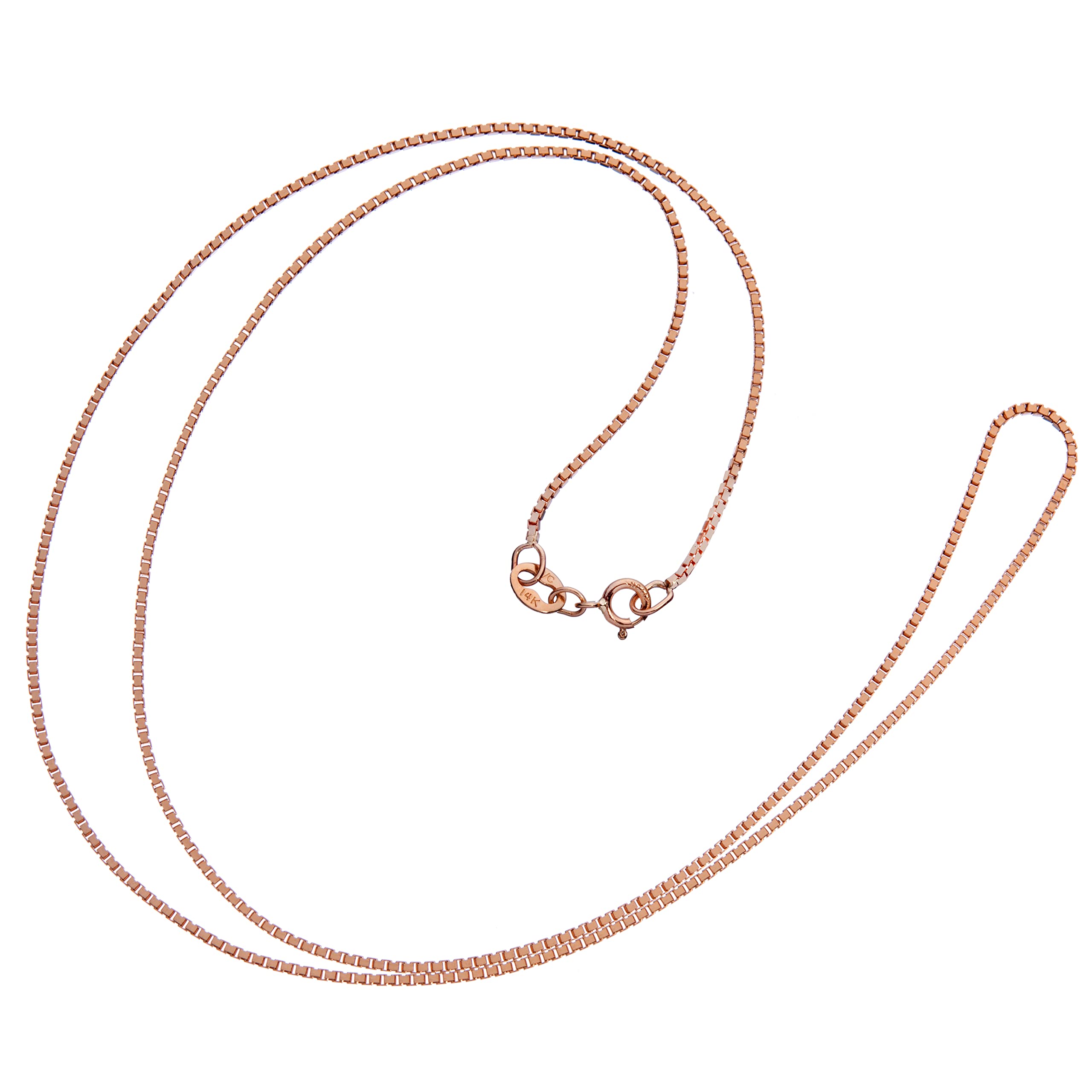 Solid 14K White, Yellow or Rose Gold Box Link Chain Necklace for Women Square Box Design| Spring Ring Clasp | 0.6mm or 1.0mm Thickness | 14, 16, 18, 20, 22 Inch Lengths With Gift Box