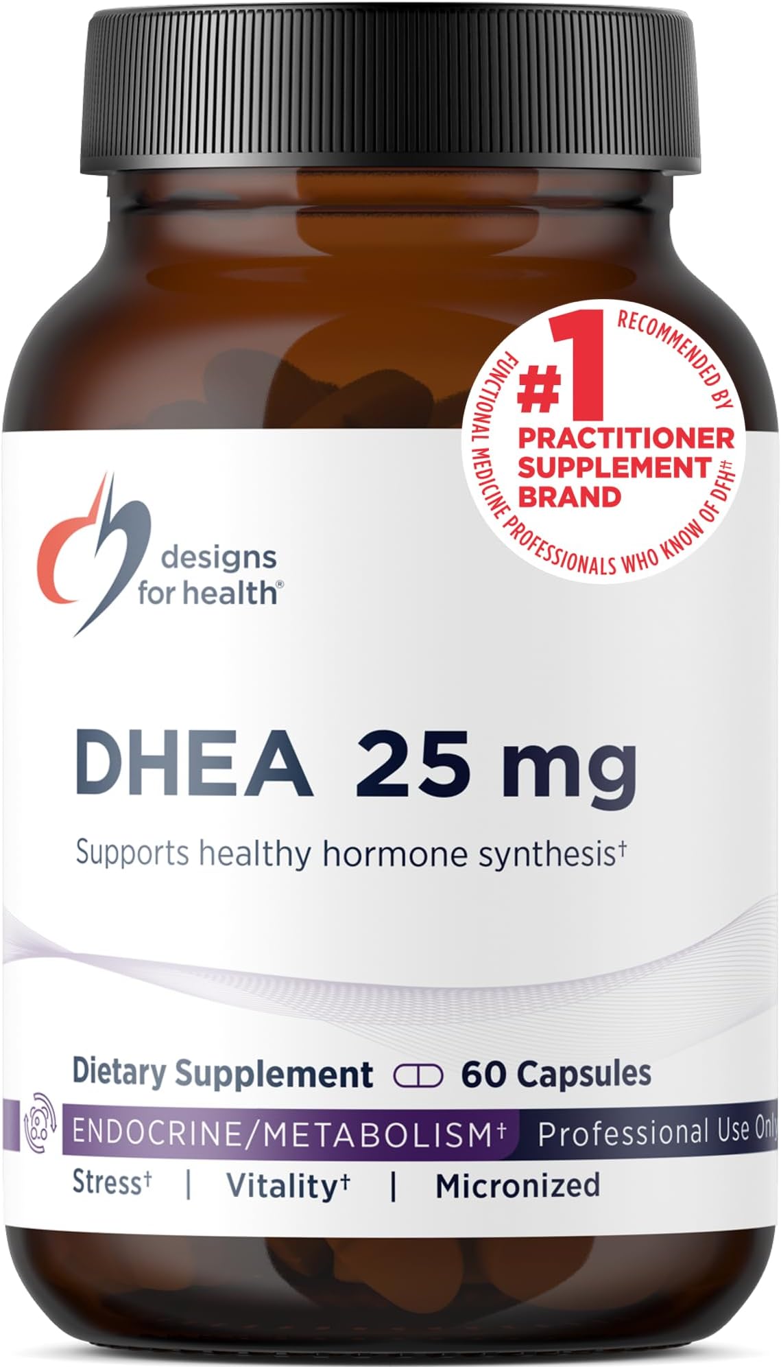 Designs for Health DHEA 25mg - DHEA Supplement for Men + Women - Supplement to Help Support Healthy Aging, Muscle Integrity, Energy + Hormonal Synthesis - Non-GMO (60 Capsules)