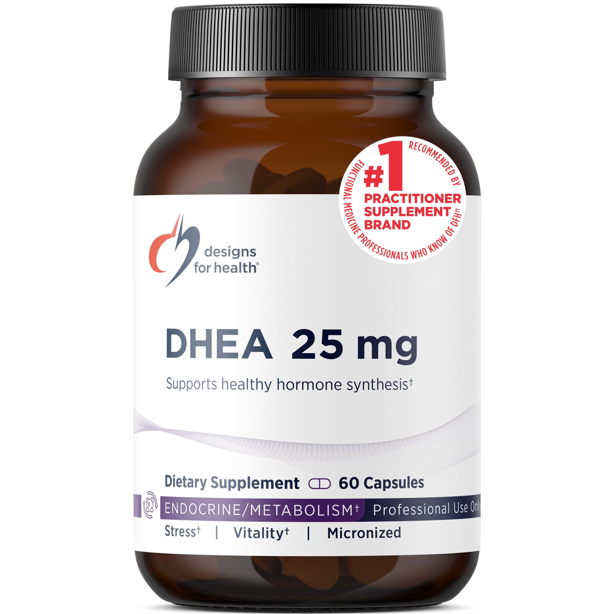 Designs for Health DHEA 25mg - DHEA Supplement for Men + Women - Supplement to Help Support Healthy Aging, Muscle Integrity, Energy + Hormonal Synthesis - Non-GMO (60 Capsules)