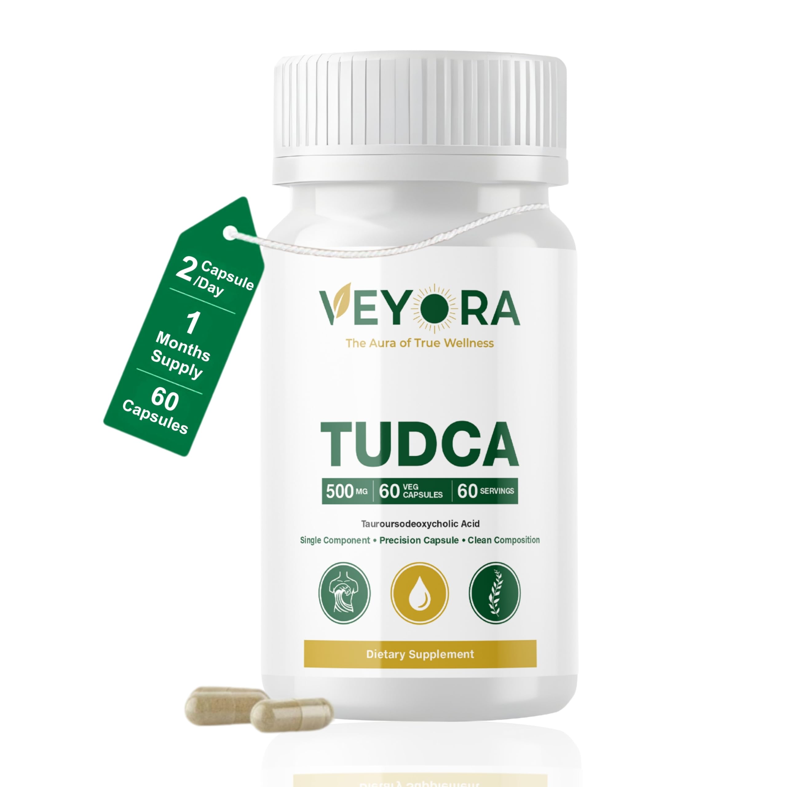 VEYORA TUDCA 500mg | Tauroursodeoxycholic Acid | 60 Vegan Capsules | Single Ingredient Bile Salt | Non-GMO | Gluten Free | Soy Free | Dairy Free | Clean Label Supplement for Men and Women-image-22