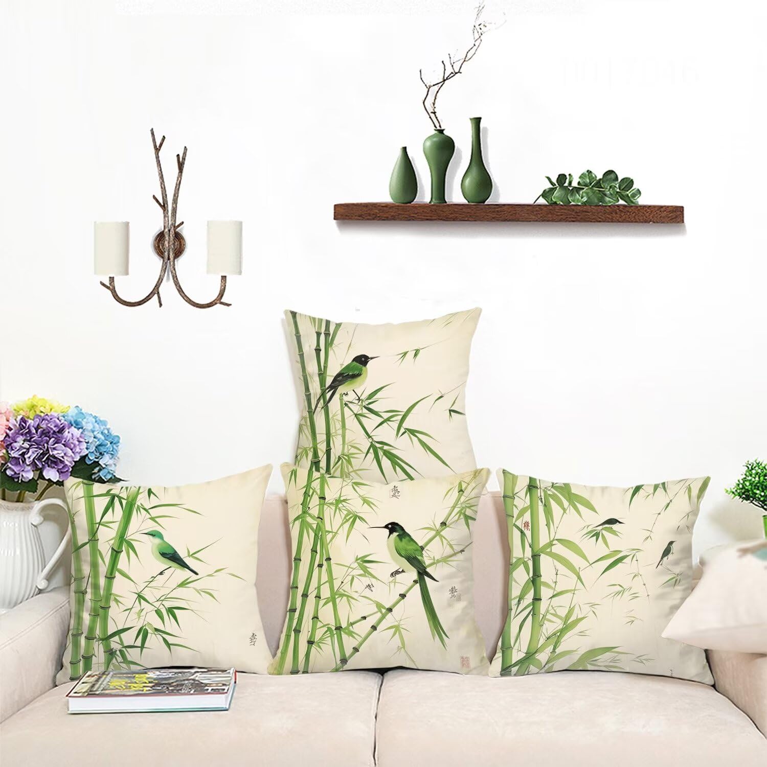 Zaafeen Housses De Coussin Lin 60x60cm - Lot De 4 - Motif Papillon - Fermeture Zip Cachée