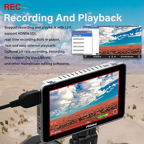 Miniatura 3 de Shimbol Memoria I 5.5 pulgadas 4K HDR luz diurna visible 2000nits Monitorgrabador portátil, pantalla táctil IPS Cámara DSLR Monitor de campo MP4