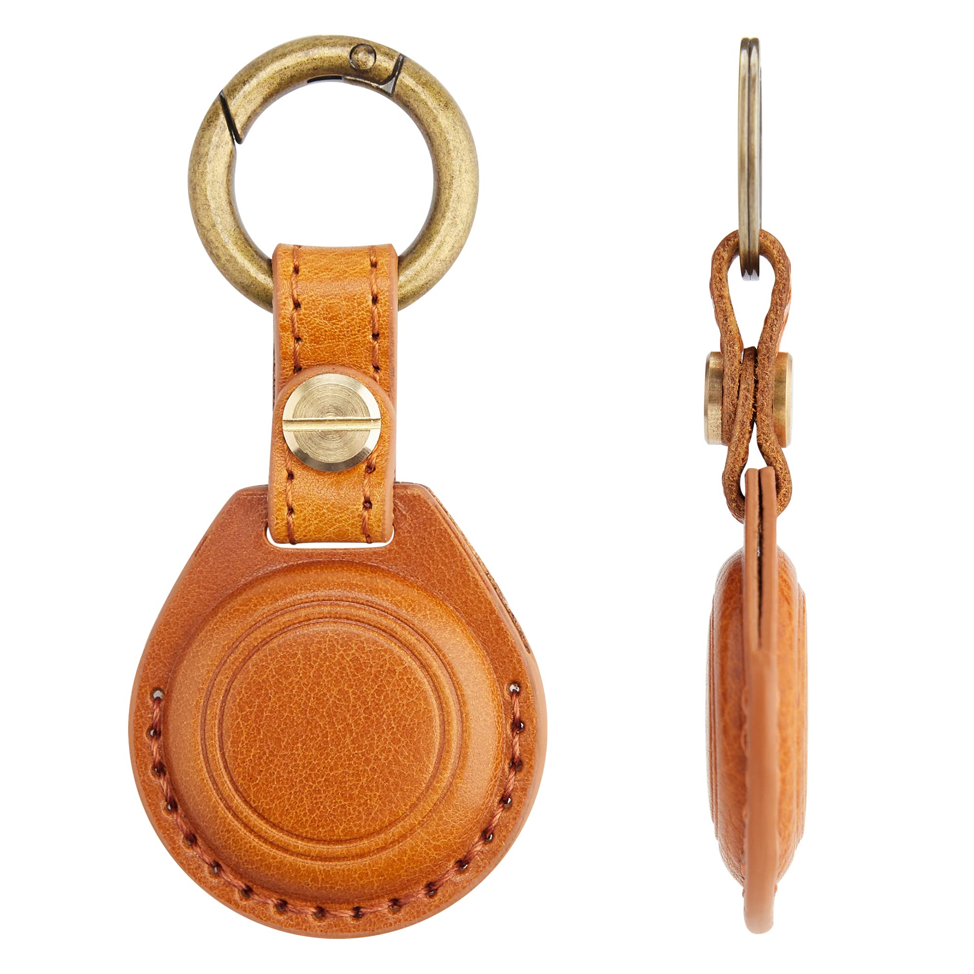 Amazon.co.jp: [DDJ] Airtag ホルダー、Airtag キーチェーン用本革 AirTag ホルダー、カラビナとキーリング付き保護  Airtag ケース カバー (1 パック-ブラウン) : 家電＆カメラ