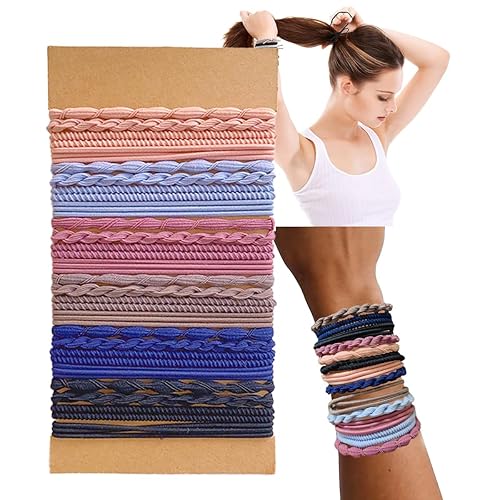 Miniatura 1 de Pulseras bohemias para el cabello, 24 piezas de 4 estilos elásticos para mujer, lazos suaves para cabello grueso y fino, sin daños, evita la rotura,