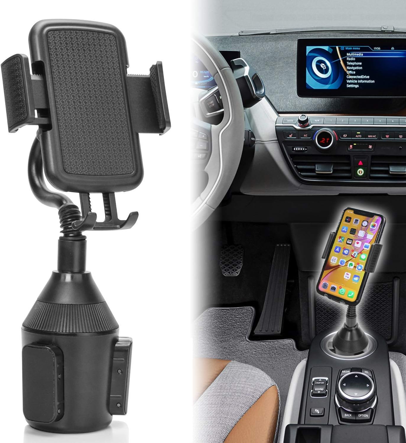 Cup Phone Holder for car Universal Adjustable Gooseneck Portable Cup Holder Car Mount for iPhone X/XS/XR/ 8/8+ / 7/7 Plus / 6/6+, Samsung (Universal)