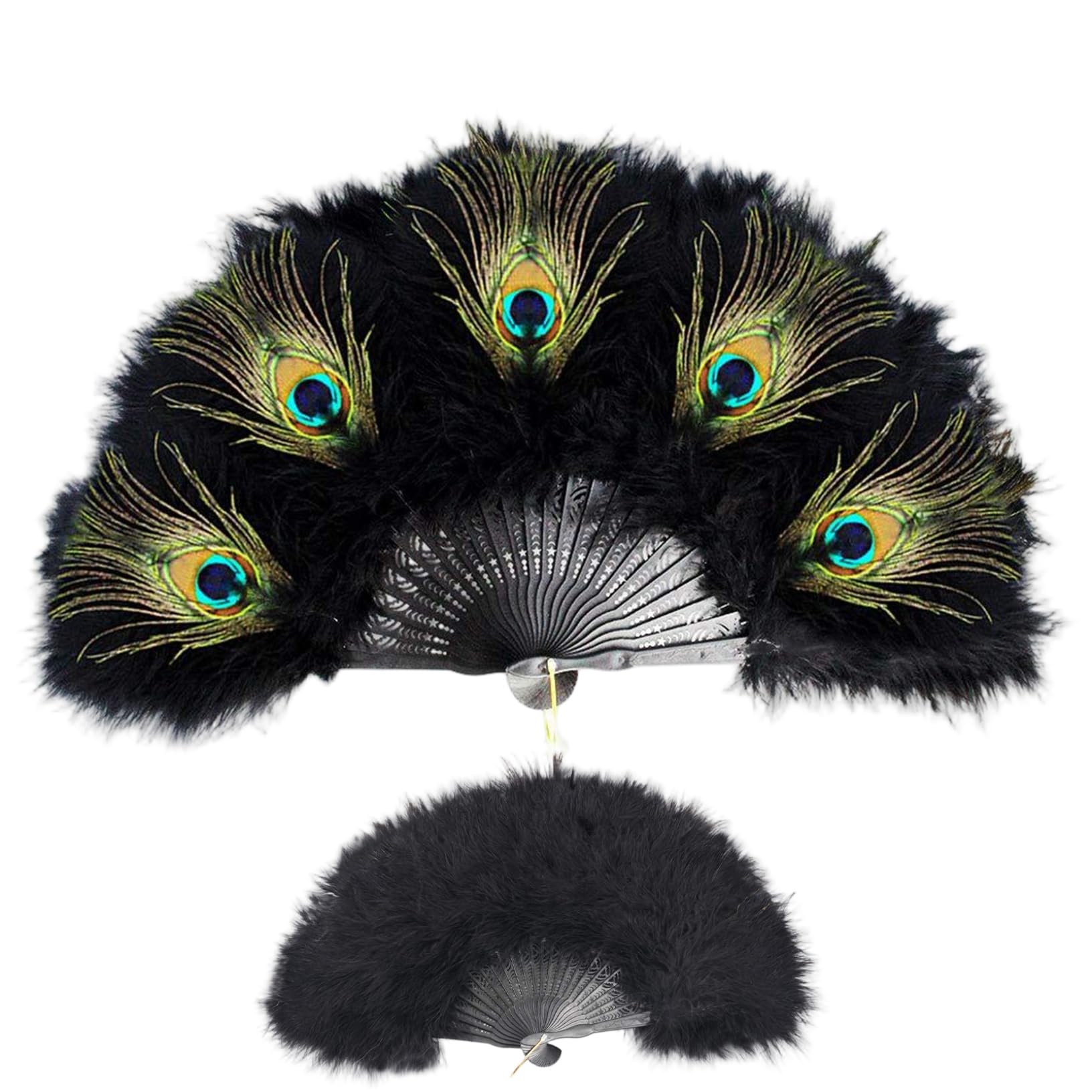 Lcarege Peacock Fan Feathers Vintage 1920s Hand Fans for Women Foldable for Dancing, Photo Prop, Costume Party