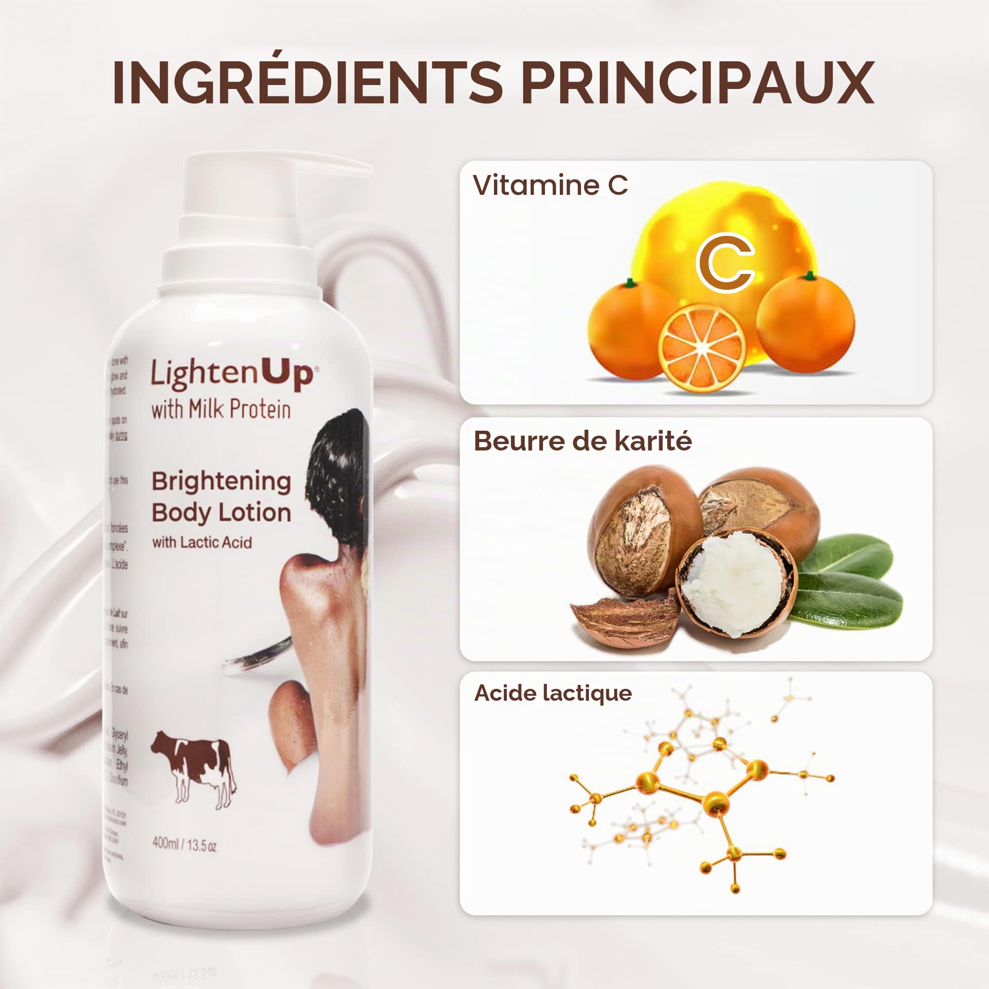 LightenUp, Lactic Acid Lotion | 13.5 Fl oz / 400ml | AHA Body Cream | Fade Dark Spots on Body, Knees, Armpit, Underarm | with Shea Butter, For Women and Men