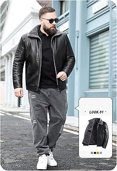 Men Faux Leather Jacket LAPE Collar PU Leather Jacket Casual Plus