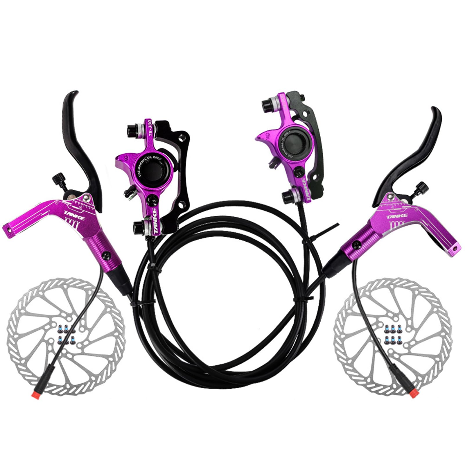 Buachois Fahrrad Scheibenbremssätze, Hydraulisches E-Bike Bremsenkit mit 160-mm-Bremsscheiben, Links vorne 89 cm und rechts hinten 147 cm Öldruck Bremssattelhebel für Elektrofahrrad Roller
