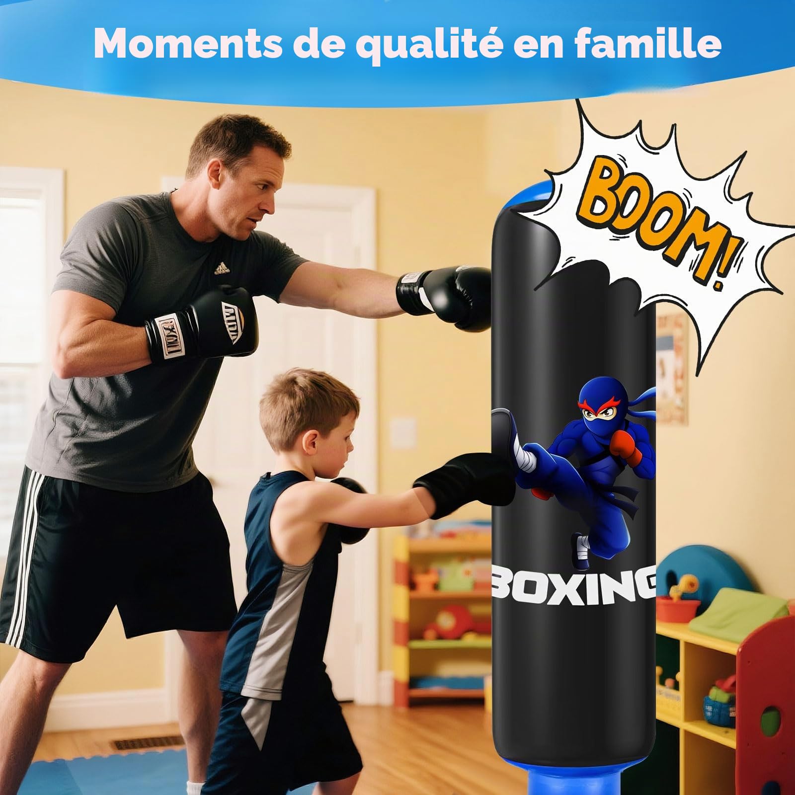 Sac de Frappe Enfant, Qoosea 160cm Punching Ball Enfants avec Gants de Boxe, Gonflable Sac de Boxe, Cadeau Parfait pour Garçons et Filles 3 à 12 Ans pour Karaté, Taekwondo