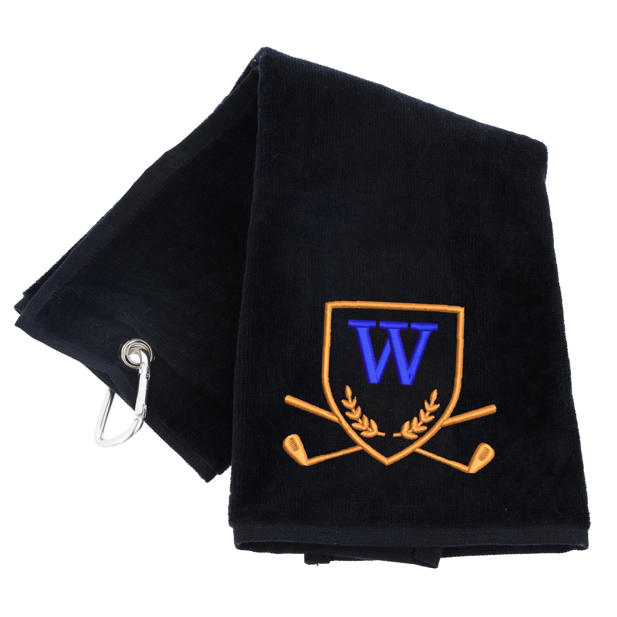Always Looking Good Golf Towel with Monogrammed Embroidery Initial Letter Luxury Velour 50cm x 40cm Custom Embroidered Golf Towel with Carabiner Clip Gift- Golf Gifts for Men (Black, W)