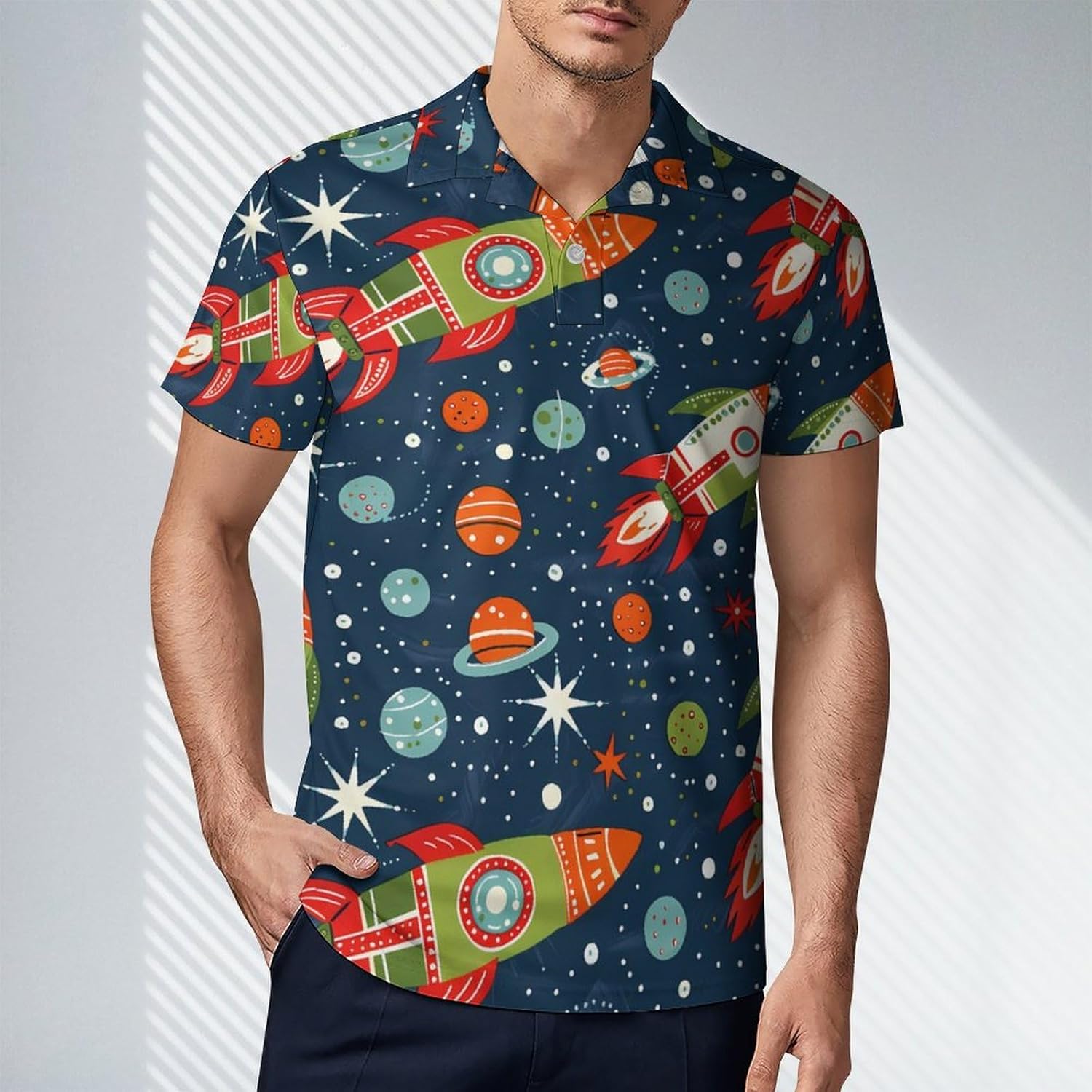 Rocket Novelty Men's Short Sleeve Shirt Golf Tennis Shirts Work T-Shirt Sport Tee