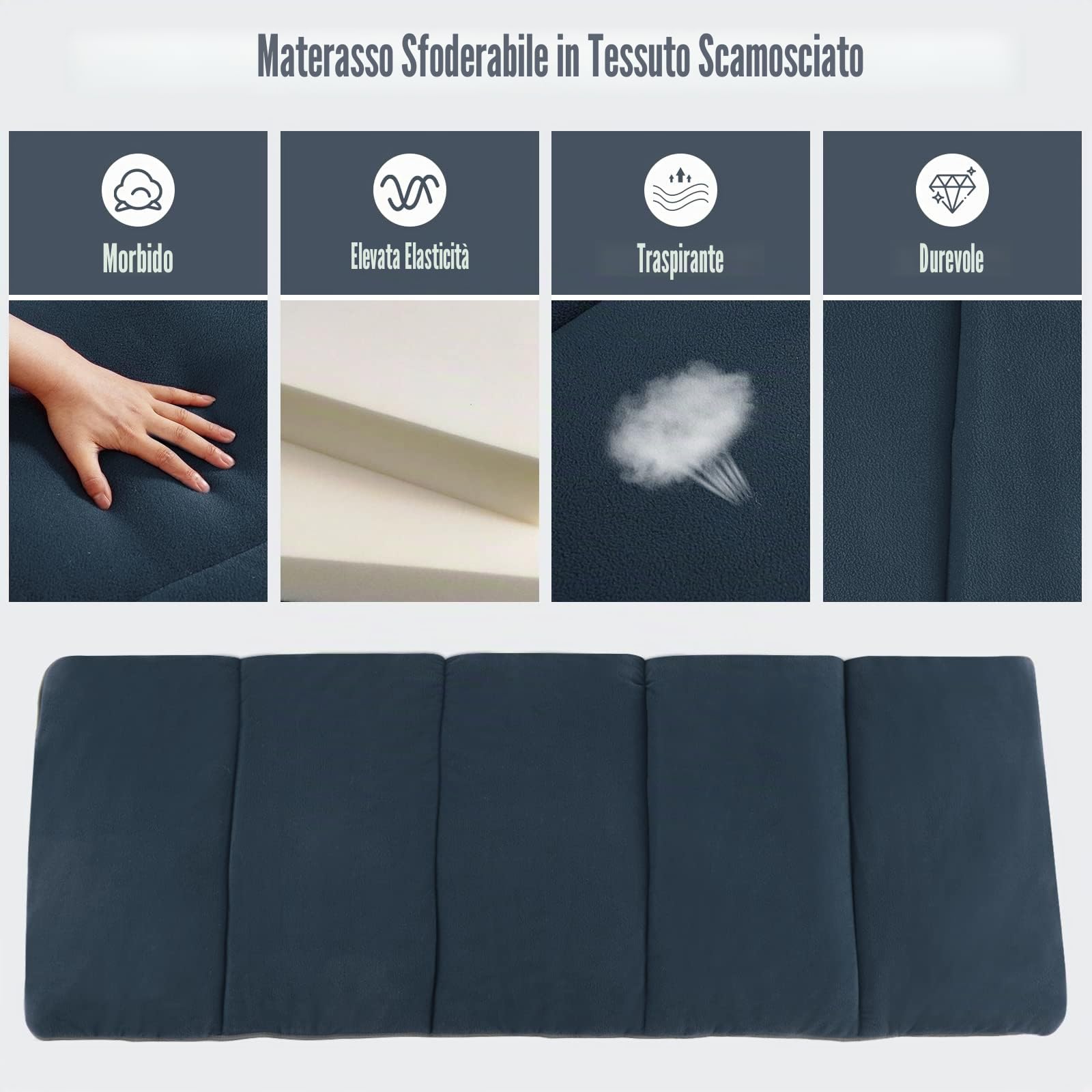 KOMFOTTEU Lettino da campeggio pieghevole 190 x 67 x 50 cm, letto da campeggio con materasso rimovibile e cuscino, lettino da campeggio con borsa per il trasporto, antiscivolo, campeggio, viaggi,
