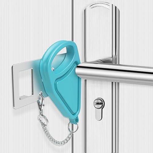 Miniatura 2 de Cerradura de puerta portátil resistente color verde azulado, paquete de 2 cerraduras de puerta para mayor privacidad y seguridad en hoteles