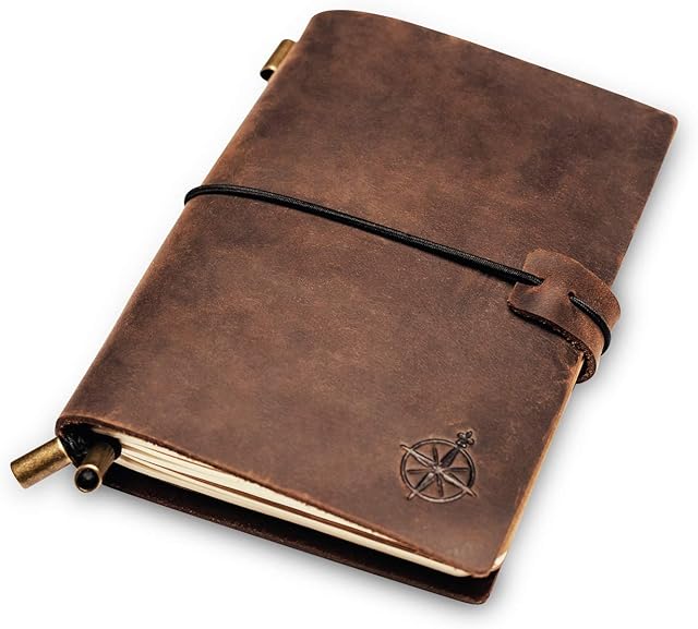 Leather Pocket Notebook - Small, Refillable Travel Journal - Passport Size, Perfect for Writing, Gifts, Travelers, Professionals, as a Diary or Organizer. Small Size - 12.5 x 9cm.