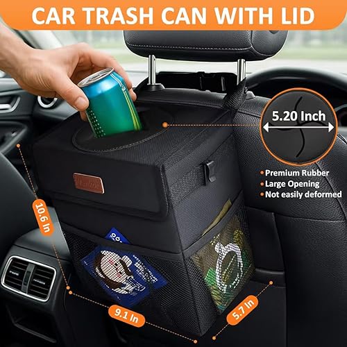 Miniatura 2 de Papelera para Coche con Tapa Colgante para Asiento Trasero, Accesorios para Coche para Mujeres y Hombres, Papelera Automotriz a Prueba de Fugas