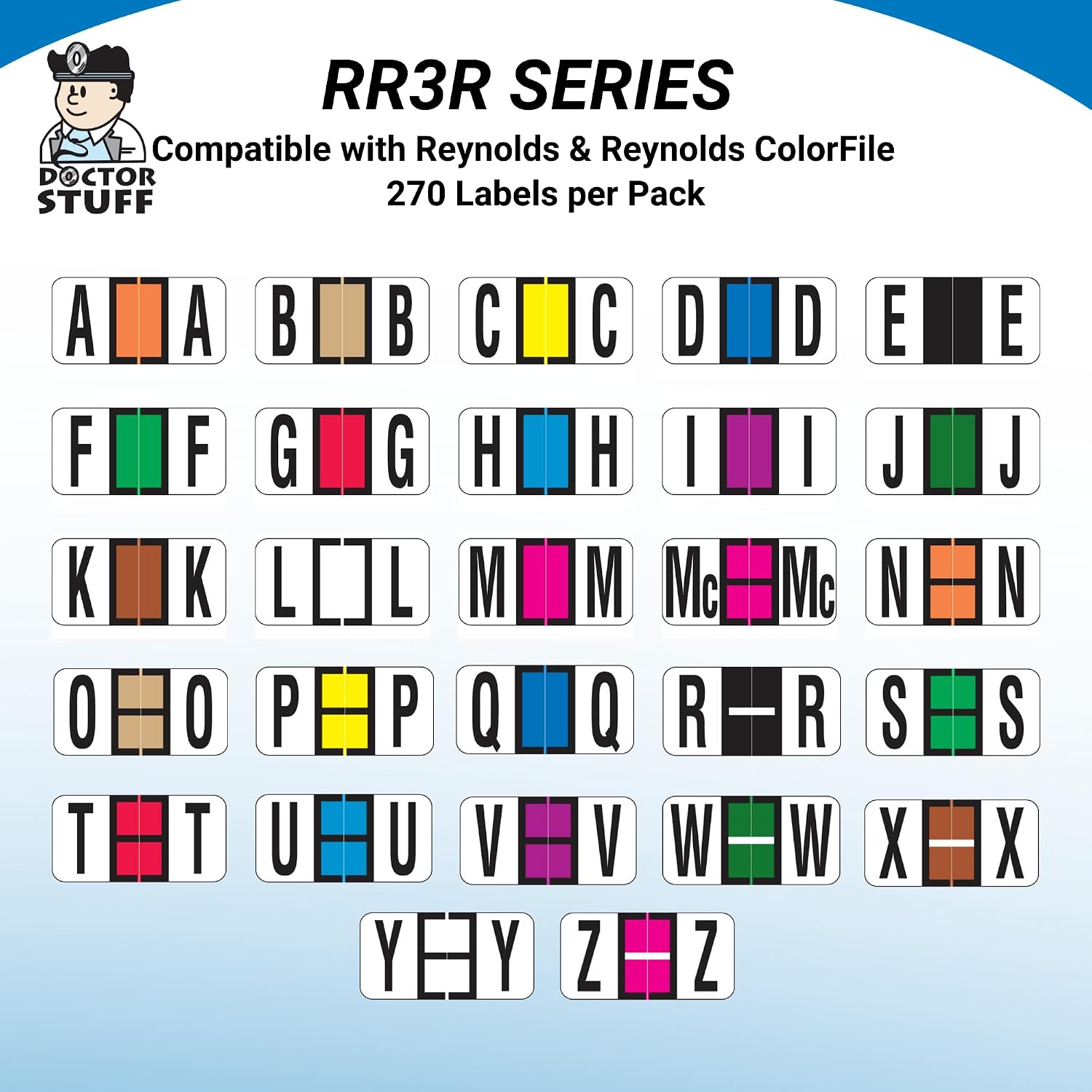 Doctor Stuff - File Folder Labels, Reynolds & Reynolds ColorFile Compatible Alphabet Labels, 3-Ring Binder Sheets - Letter Q, Blue, 3/4" x 1-1/2", Package of 270 Labels