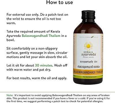 Kerala Ayurveda Balaswagandhadi Thailam - Ayurvedic Massage Oil for Body with Ashwagandha - Balances Vata and Pitta, Calms Mind, Nourishes Body & Tones Muscles, 6.76 Fl Oz