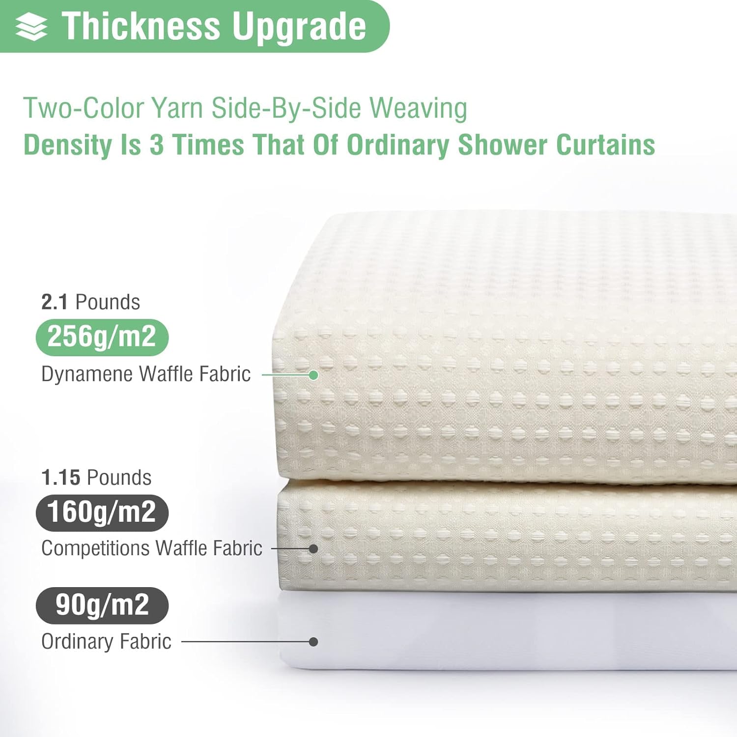 dynamene stall fabric shower curtain - 54 inch wide waffle weave weighted thick cloth shower curtains for bathroom, heavy duty hotel spa luxury bath curtain set with 10 hooks, 54x72, cream/ivory ivory 54"w x 72"l (pack of 1)