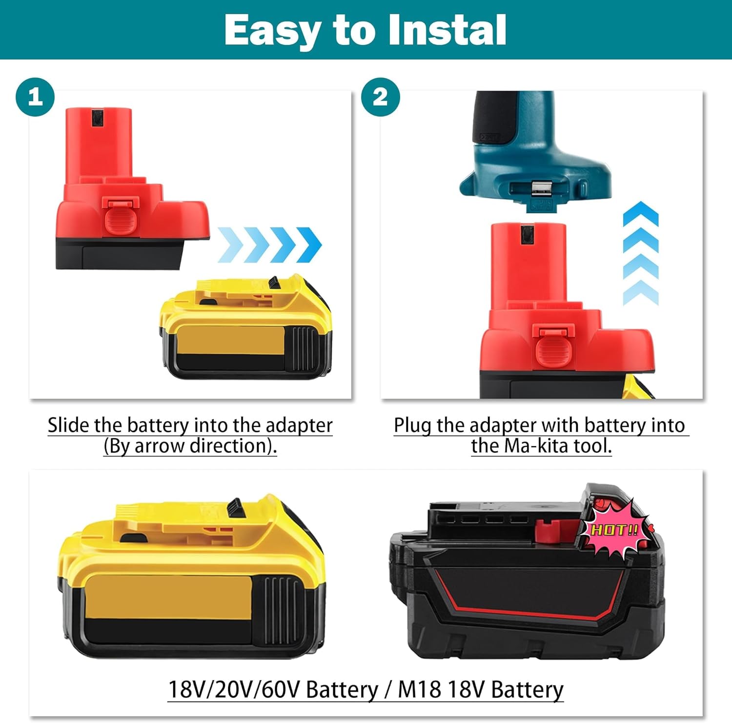 Adapter for DeWalt 20V Battery for Milwaukee M18 Battery Convert to for Makita 12V Cordless Tools Use (for DeWalt to for Makita 12V 14.4V NiCAD)
