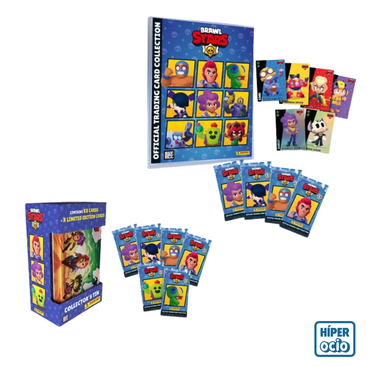 Panini Brawl Stars Pack Coleccionable, Collector's Tin + Megapack Inicio, 60+ Cartas, 9 Edición Limitada, Álbum y Deck Box