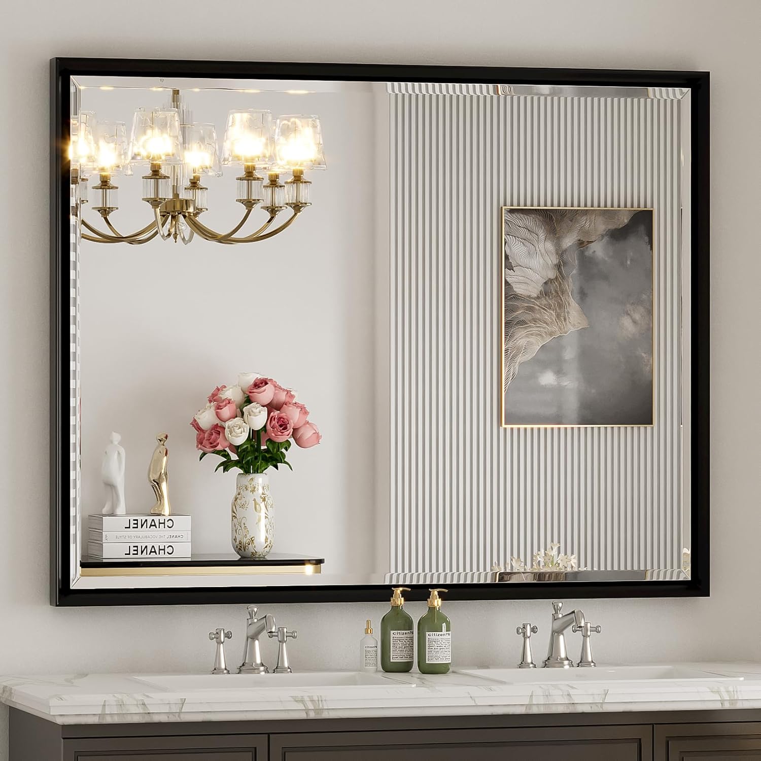 FTOTI 40X30 Inch Black Framed Bathroom Mirrors for Wall