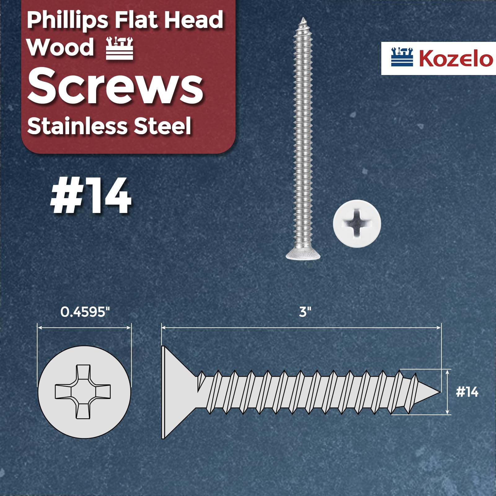 Kozelo 50pcs Phillips Flat Head Wood Screws - Image 2